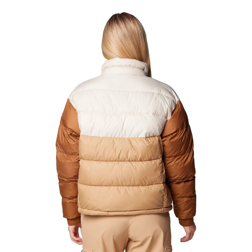 Columbia Pike Lake II Cropped Insulated Jacket Omni-Heat Puffer Coat Brown White - Picture 2 of 16
